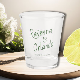 Flaschengrün Kursiv Retro Minimalistische Hochzeit Schnapsglas