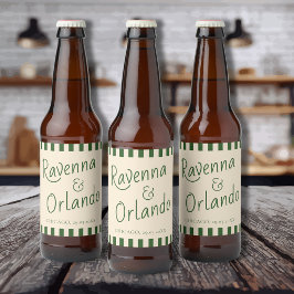 Flaschengrün Streifen Retro Minimalistische Hochze Bierflaschenetikett