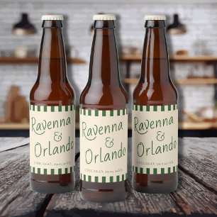 Flaschengrün Streifen Retro Minimalistische Hochze Bierflaschenetikett