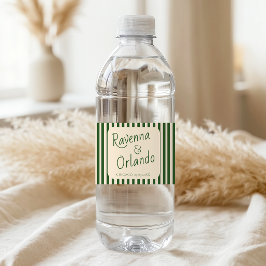 Flaschengrün Streifen Retro Minimalistische Hochze Wasserflaschenetikett