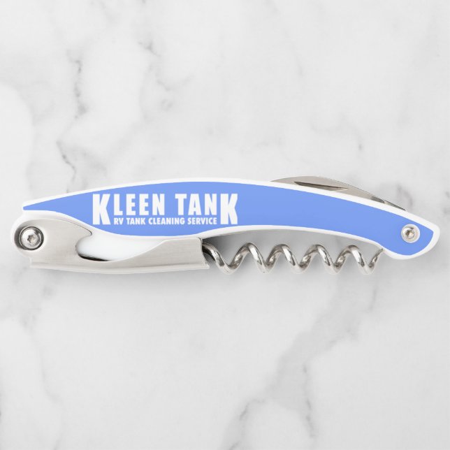 Flaschenöffner Blau mit weißen Buchstaben Kellnermesser (Vorderseite)