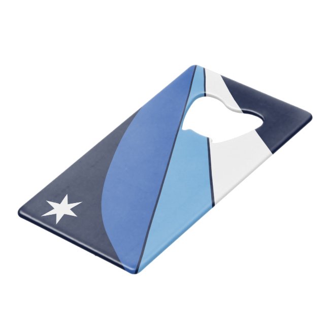 Flaschenöffner-Fahne aus Edelstahl, Columbia Geldbeutel Flaschenöffner (Rückseite Schrägansicht)