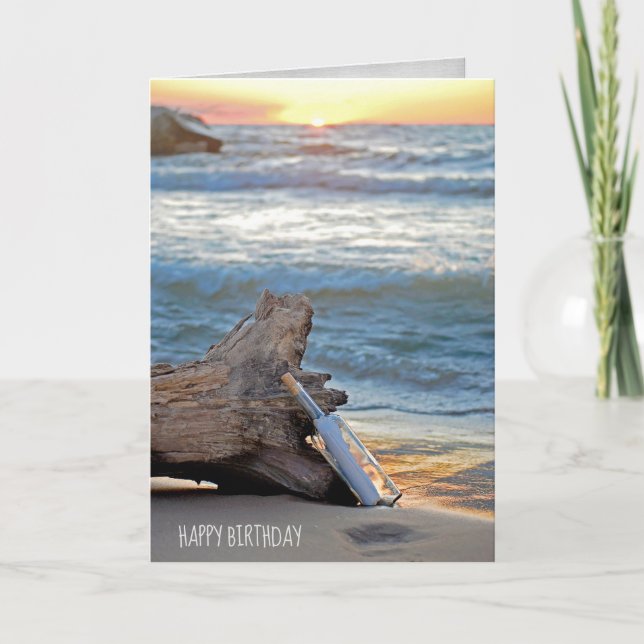 Flaschenpost zum Driftwood-Geburtstag Karte (Vorderseite)
