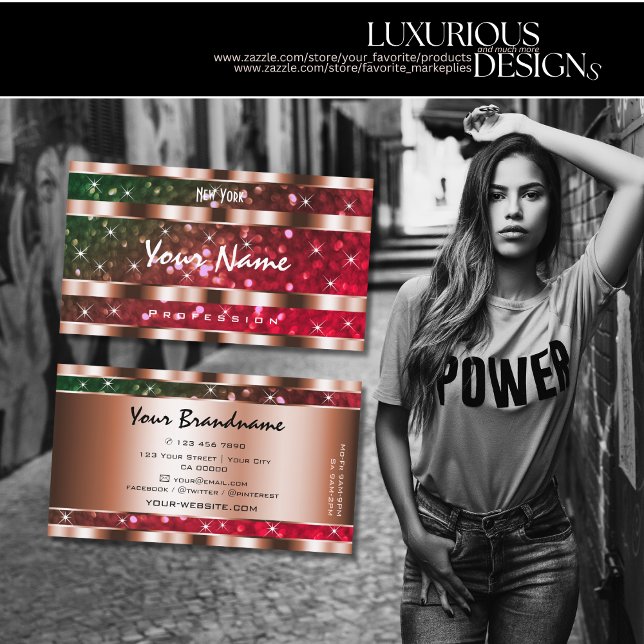 Flash Green Pink Glitzer Stars Rose Gold Creative Visitenkarte (Von Creator hochgeladen)