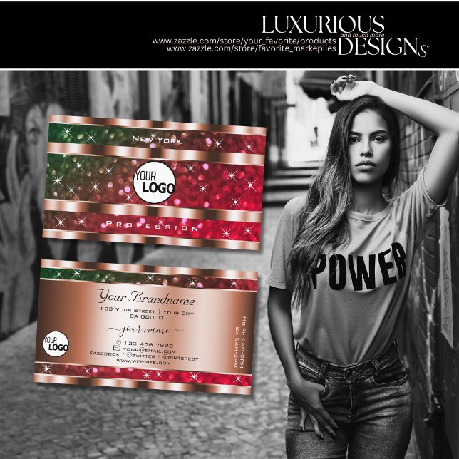 Flash Green Pink Glitzer Stars Rose Gold und Logo Visitenkarte (Von Creator hochgeladen)