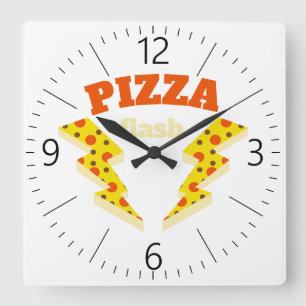 Flash Pizza Quadratische Wanduhr
