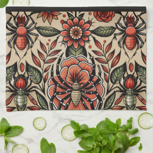 Flash Tattoo Spider Floral Custom Muster Geschirrtuch