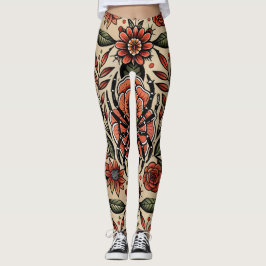 Flash Tattoo Spider Floral Custom Muster Leggings