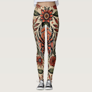 Flash Tattoo Spider Floral Custom Muster Leggings
