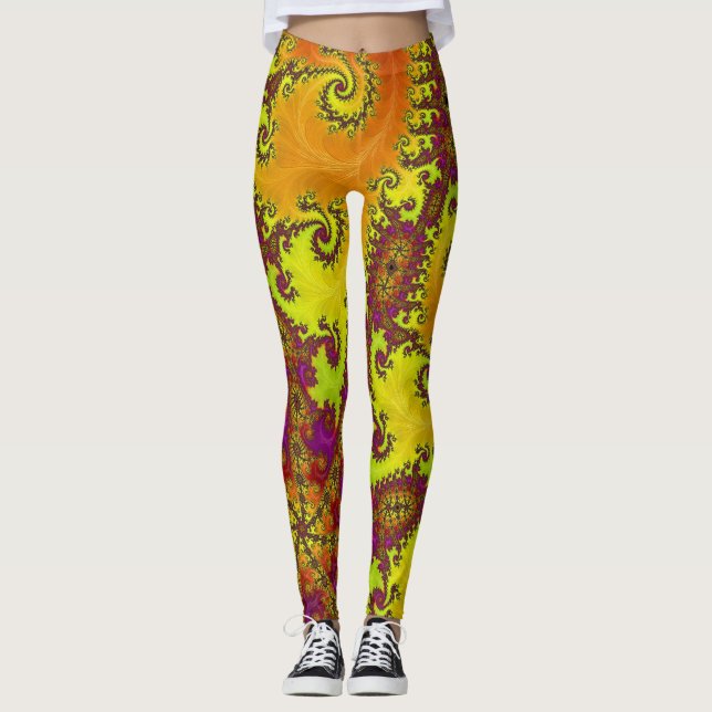 Flashy lebendige Spiralfraktal funky abstrakte Kun Leggings (Vorderseite)