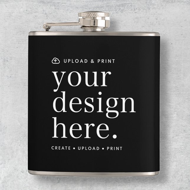 Flask Your Design Upload 6oz Flachmann (Possibilities are endless with this fully editable stylish black flask template.)