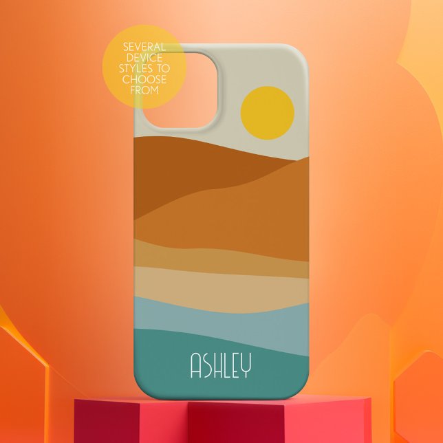Flat Boho Abstrakte Landschaft Sonnenuntergang und Case-Mate iPhone Hülle (Personalized Phone Case with Custom Text)