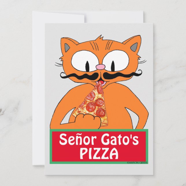 Flat Card - Señor Gato's Pizza Funny Mustache Cat (Vorderseite)