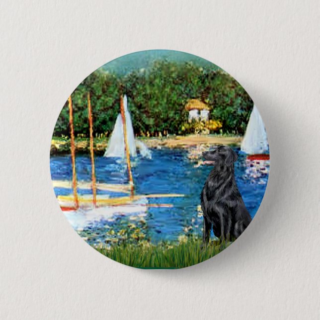 Flat Coated Retriever 1 - Segelboote Button (Vorderseite)