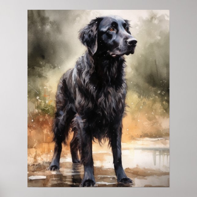 Flat Coated Retriever Dock Art Print Poster (Vorne)