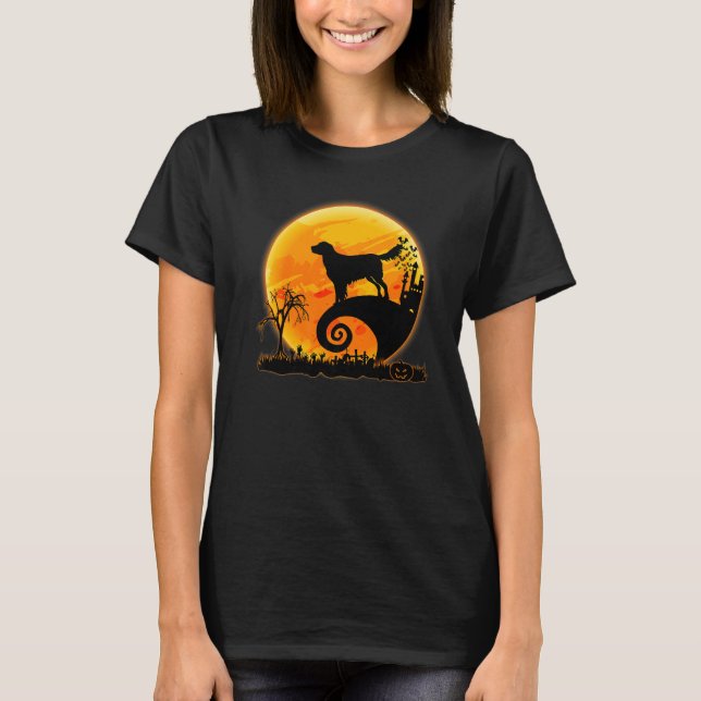 Flat Coated Retriever Dog And Moon  Dog Halloween T-Shirt (Vorderseite)
