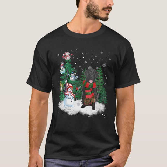 Flat Coated Retriever Dog Christmas Snowman Xmas T T-Shirt (Vorderseite)