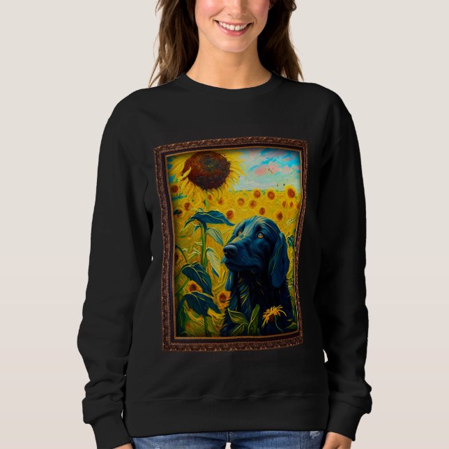 Flat Coated Retriever Painting Sunflower Flower Mo Sweatshirt (Vorderseite)