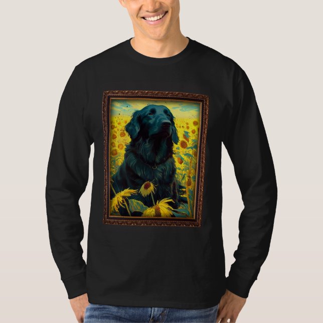 Flat Coated Retriever Painting Sunflower Flower Mo T-Shirt (Vorderseite)