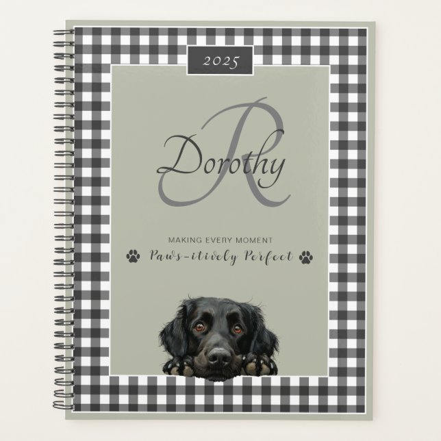 Flat Coated Retriever Sage Green Gingham Custom Planer (Vorderseite)