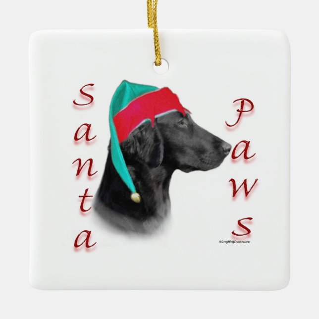 Flat Coated Retriever Santa Paws Keramikornament (Vorderseite)