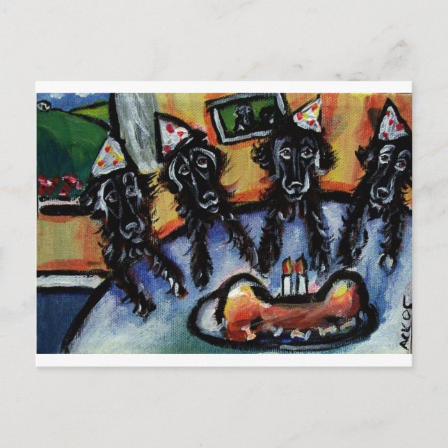 Flat Coated Retriever Sommer Geburtstagsparty Postkarte (Vorderseite)