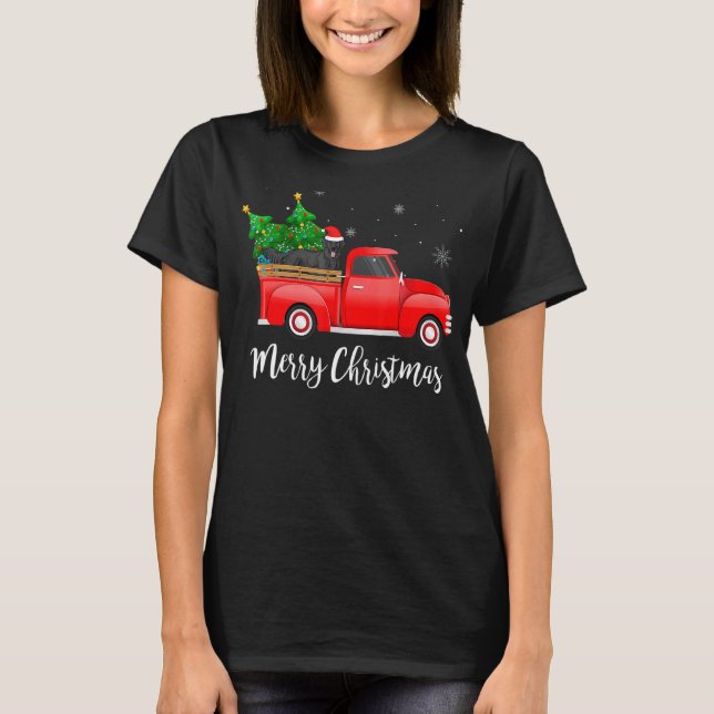 Flat Coating Retriever Red Truck Weihnachtsbaum Xm T-Shirt (Vorderseite)