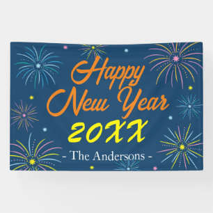 Flat Colorful Happy New Year Celebration - Blue Banner