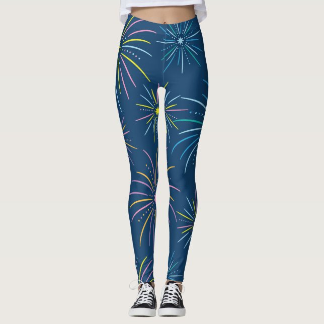 Flat Colorful New Year Fireworks Muster - Blau Leggings (Vorderseite)