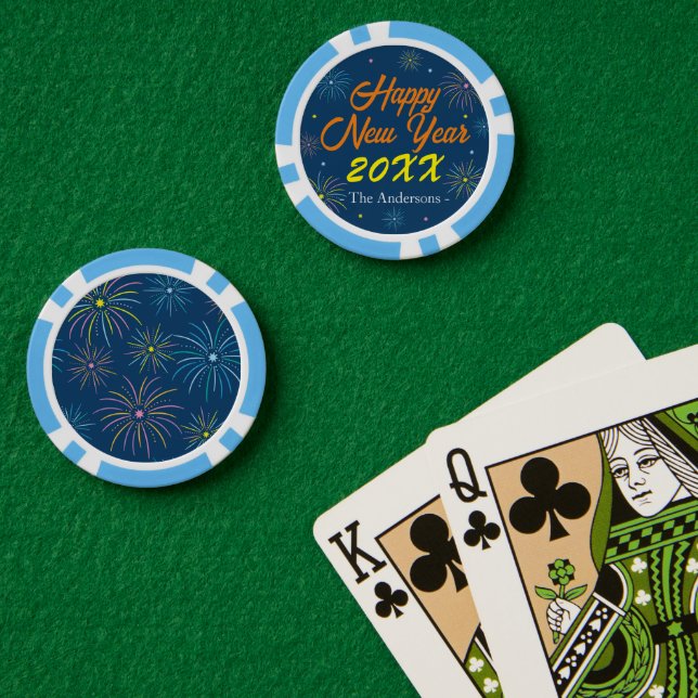 Flat Colorful Silvester Party - Blau Pokerchips (Pokertisch (doppelt))