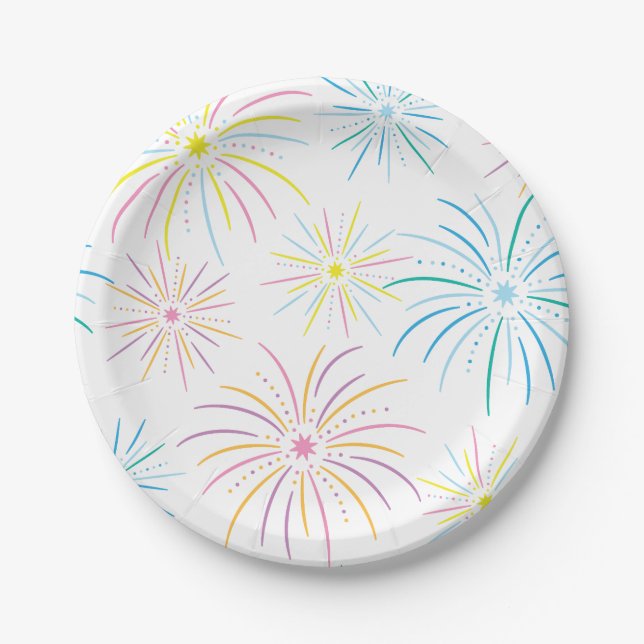 Flat Colorful Silvester Party Muster - Weiß Pappteller (Vorderseite)