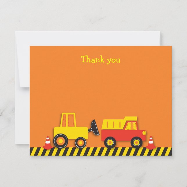 Flat Construction Truck Vielen Dank Note Cards Mitteilungskarte (Vorderseite)