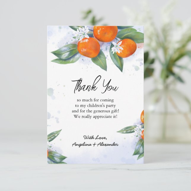 Flat danke Ihnen Baby Shower Card Mandarine (Stehend Vorderseite)