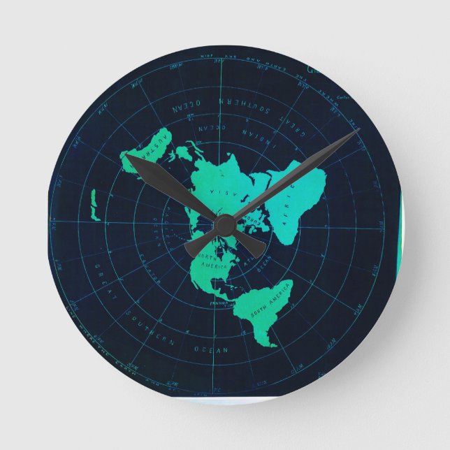 Flat Earth Map (Azimuthal äquidistant-Projektion) Runde Wanduhr (Vorderseite)