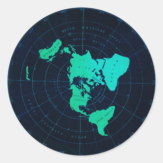 Flat Earth Map (Azimuthal äquidistant-Projektion) Runder Aufkleber (Vorderseite)