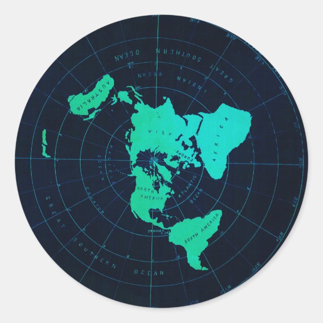 Flat Earth Map (Azimuthal äquidistant-Projektion) Runder Aufkleber (Vorderseite)