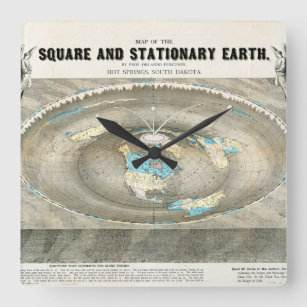 Flat Earth Map Quadratische Wanduhr