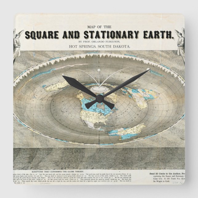 Flat Earth Map Quadratische Wanduhr (Vorderseite)