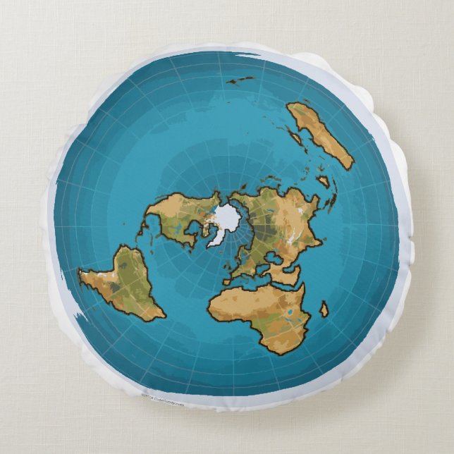 Flat Earth Map Rundes Kissen (Vorderseite)