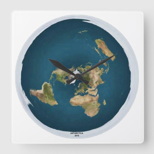 Flat Earth Square Wall Clock Quadratische Wanduhr (Vorderseite)