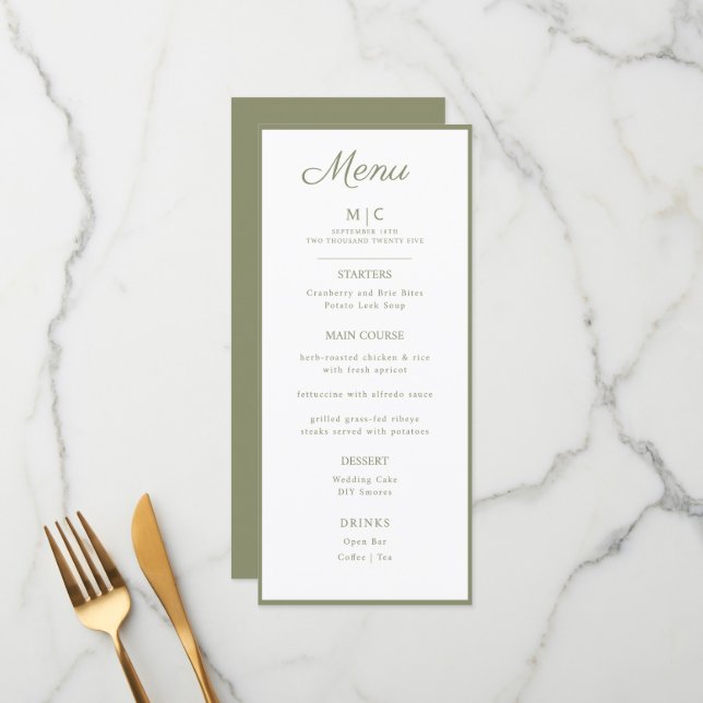 Flat Menu Hochzeit Minimalistisch modern. Menükarte (Vorderseite/Rückseite Beispiel)