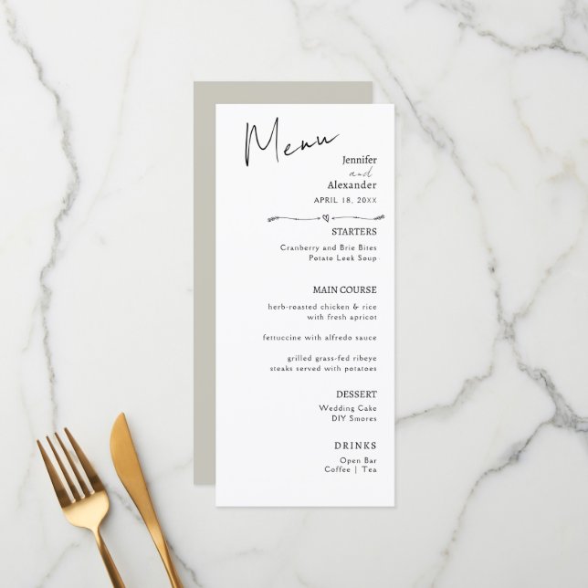 Flat Menu Minimalistisch moderne Kalligraphie, Hoc Menükarte (Vorderseite/Rückseite Beispiel)