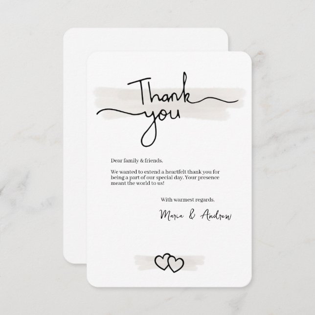 Flat Minimalistic Thank You Card With Hearts Dankeskarte (Vorne/Hinten)