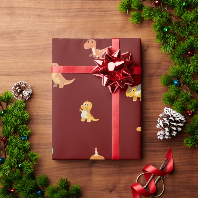 Flat Minimalistische Niedliche Dinosaurier auf Dun Geschenkpapier (Feiertagsgeschenk)