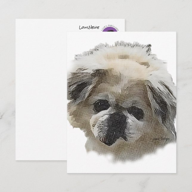 Flat Note Card Louis Newie die Rettung Pekingese Mitteilungskarte (Vorne/Hinten)