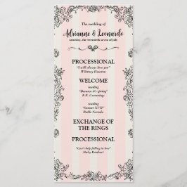 Flat Paris Chic Verziert rosa Streifen Hochzeit Programm