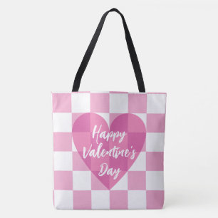 Flat Pink Checkered Heart Happy Valentinstag