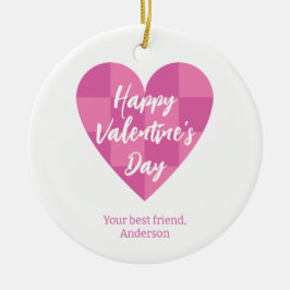 Flat Pink Happy Valentine's Day Keramik Ornament