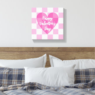 Flat Pink Heart Checkered Happy Valentine's Day Leinwanddruck
