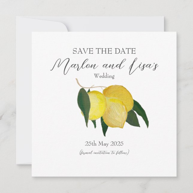 Flat Save the Date Card - Ölgemalte Zitronen (Vorderseite)